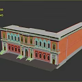 Cartoon Style Building Scene With Orange Exterior Walls White Decorative Windows And Front Steps