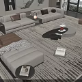 Modern Beige Sofa And Coffee Table Set With Area Rug Throw Pillows And Side Table 3d model