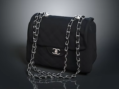Stylish Black Handbag with Silver Chain Strap Double C Logo and Quilted Design 3d model