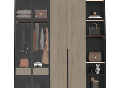Modern Wardrobe Design With Glass Doors Hanging Rails Storage Shelves And Handbags 3d model