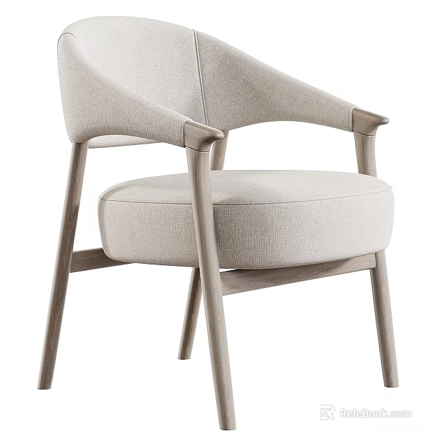 Modern Single Chair With Wooden Frame And Light Fabric Cushion Design 3d model 