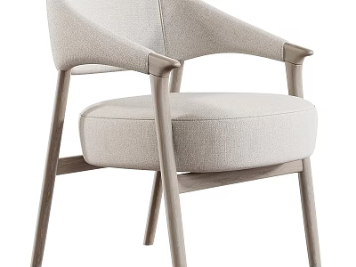 Modern Single Chair With Wooden Frame And Light Fabric Cushion Design 3d model