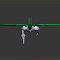 Detailed Game Movie Character 3D Model With Green White Wings Blue Armor And Crested Head