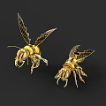 Smart Machine Bees With Golden Metallic Body And Netted Wings Design 3d model
