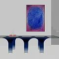 Modern Console Table With Glass Top Unique Base And Wall Art Decorations 3d model