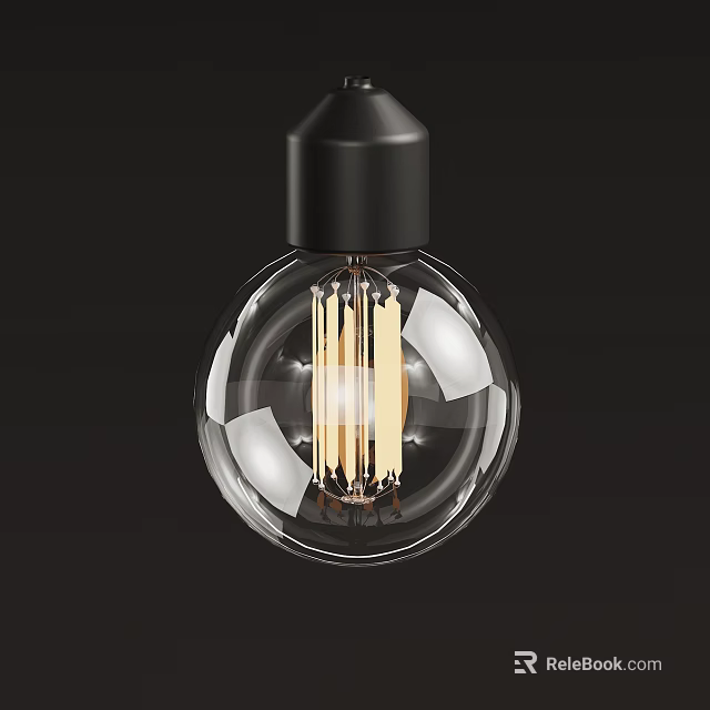 Modern Transparent Glass Light Bulb With Black Base And Filament Design 3d model 