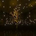 Illuminated Tree With Hanging Lights In Dark Background And Ground Reflection 3d model