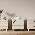 Modern Light Colored Bedside Tables with Decorative Vases Books and Minimalist Design