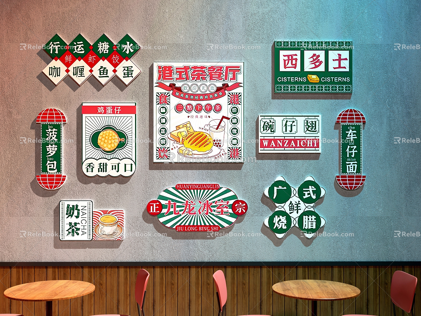 Modern Tea Restaurant Hong Kong-style Tea Restaurant Restaurant Decorative Painting 3d model