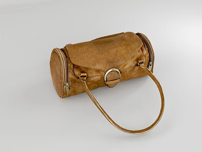 Brown Leather Handbag With Metal Buckle And Classic Leather Handle Design 3d model
