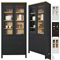 Modern Display Cabinet With Glass Doors Drawers Holding Plates Cups And Vases