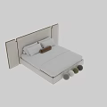 Modern Upholstered Double Bed With Light Gray Headboard White Sheets And Brown Pillow