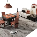 Modern Entertainment Table With Wooden Chairs And Sofa In Living Area