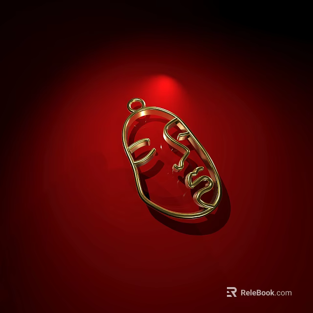 Elegant Gold Pendant Jewelry With Artistic Curved Design On Red Background 3d model 