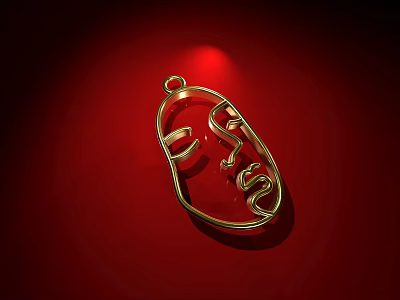 Elegant Gold Pendant Jewelry With Artistic Curved Design On Red Background 3d model