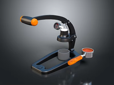 Manual Coffee Machine With Black And Orange Lever Handle Portafilter And Cup 3d model