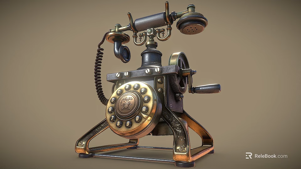 Vintage Telephone With Rotary Dial Metal Structure And Decorative Digital Elements 3d model 