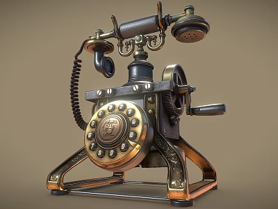 Vintage Telephone With Rotary Dial Metal Structure And Decorative Digital Elements 3d model