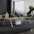 Modern Conference Table In Office With Wooden Top Metal Legs Black Chairs And Mountain View