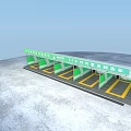Carport for 24 Hour Shared Self Service Car Wash with Green Roof and Yellow Lines
