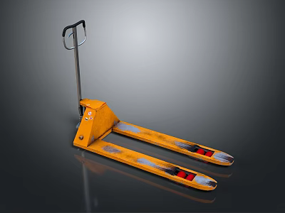 Yellow Manual Pallet Truck With Handle And Two Forks Structure 3d model