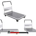 Durable Silver Metal Platform Trolley With Handle Striped Surface And Wheels 3d model