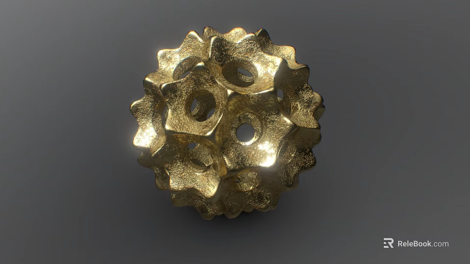 Golden Metallic Decorative Ornament With Textured Surface Hollow Geometric Design For Home Tabletop Decoration 3d model 