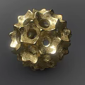 Golden Metallic Decorative Ornament With Textured Surface Hollow Geometric Design For Home Tabletop Decoration