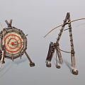 Traditional Archery Sports Equipment Featuring Wooden Bow Target and Quiver with Arrows