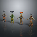 Four Game Movie Characters in Various Military Outfits Carrying Combat Gear
