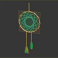 Bohemian Jewelry Dreamcatcher with Wooden Frame Green Web and Orange Feathers