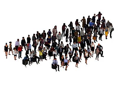 Group of Diverse People Gathered Together in Various Poses Standing and Sitting 3d model