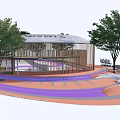 Vibrant Urban Park Design Featuring Round Plaza Trees And Colored Paved Areas