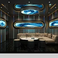 Stylish KTV Lounge with Modern Black Blue Lighting Large TVs and Comfortable Sofas 3d model