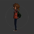 3D Game Movie Character With Brown Hair Blue Eyes Red Shirt Black Backpack Blue Pants