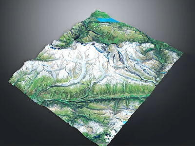 3D Terrain Model Featuring Mountain Range River Lake And Green Vegetation 3d model