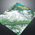 3D Terrain Model Featuring Mountain Range River Lake And Green Vegetation