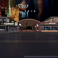 Modern Brightly Lit Commercial Street Storefronts With Warm Atmosphere In Busy Night Urban Pedestrian Block