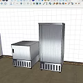 Commercial Kitchen Featuring Two Stainless Steel Refrigerators White Tiled Walls And Beige Flooring