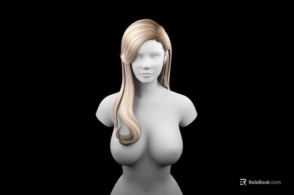 Woman with Long Blonde Hair 3D Model Upper Body on Black Background 3d model 