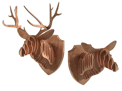 3D Wooden Deer And Zebra Head Wall Decor For Home Interior 3d model