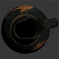 Ancient Black Pottery Sculpture With Handle And Red Human Figure Carving