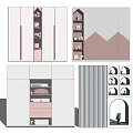 Modern Wardrobe Design With Pink And White Panels Layered Shelves And Drawers