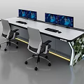 Functional Desk with Camouflage Design LED Strip Lights Dual Monitors and Ergonomic Office Chairs