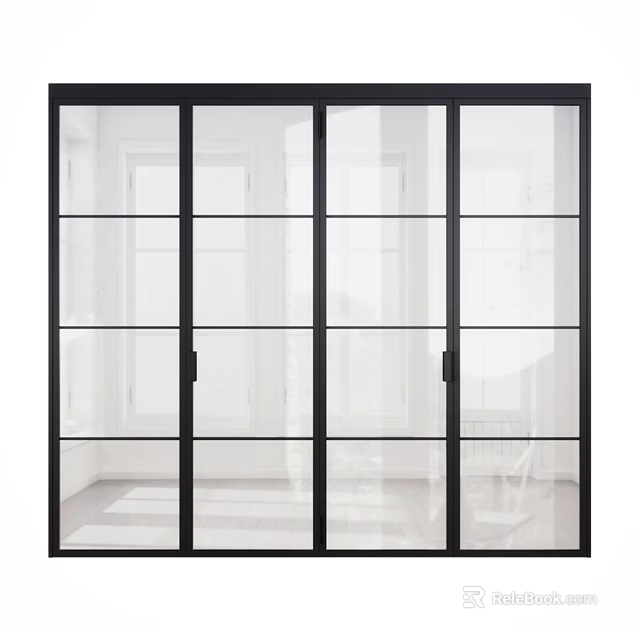 Modern Sleek Hinged Doors With Black Frames And Clear Glass Panels 3d model 