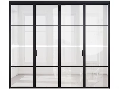 Modern Sleek Hinged Doors With Black Frames And Clear Glass Panels 3d model