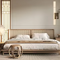 Modern Bedroom Interior With Wooden Bed Frame Soft Lighting And Large Window