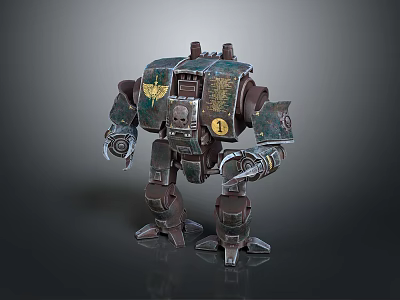 Green Brown Mech Robot Featuring Yellow Insignia Number 1 Mechanical Design Details 3d model