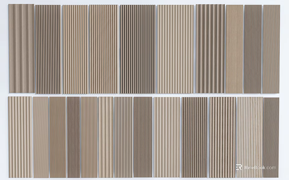 Various Wooden Wall Panels With Vertical Stripes In Neutral Color Tones 3d model 
