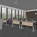 School Modern Classroom With Large Windows Neat Desks Podium Clock And Green Plants